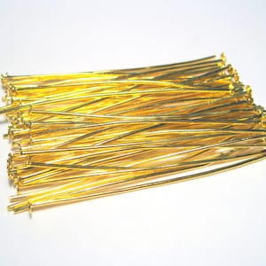 100pcs of Gold Plated Head Pins 50mm 2 inches 20Ga