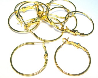 10pcs of Gold Plated Brass Lever Back Hoop Earwires 25mm(No. EW1203)