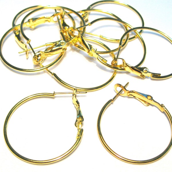 10pcs of Gold Plated Brass Lever Back Hoop Earwires 25mm(No. EW1203)