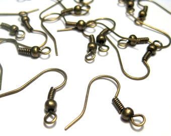 100pcs of Antique Bronze  Ear Wire Hook With Spring and Ball 18mm(No. EW1220)