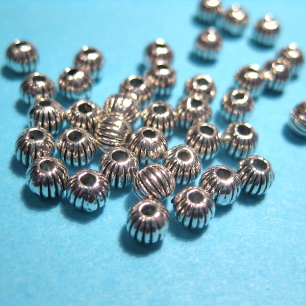 100pcs Antique Silver Corrugated 3.8mm Round Spacer Beads(No.SSPC1250)