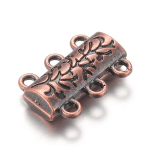 2 Sets of Antique Copper Plated 3-Strand Rectangle Magnetic Clasps 19mm(No. MGC2097)