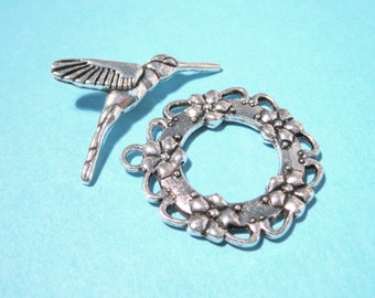 5 jeux de fermoirs toggle colibris en argent vieilli 28 mm (n° STC1772)