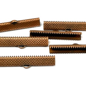 10pcs of Red Copper Textured Pinch Crimps Cord Ends Ribbon Crimps Ribbon Ends(No. CPCAP616)