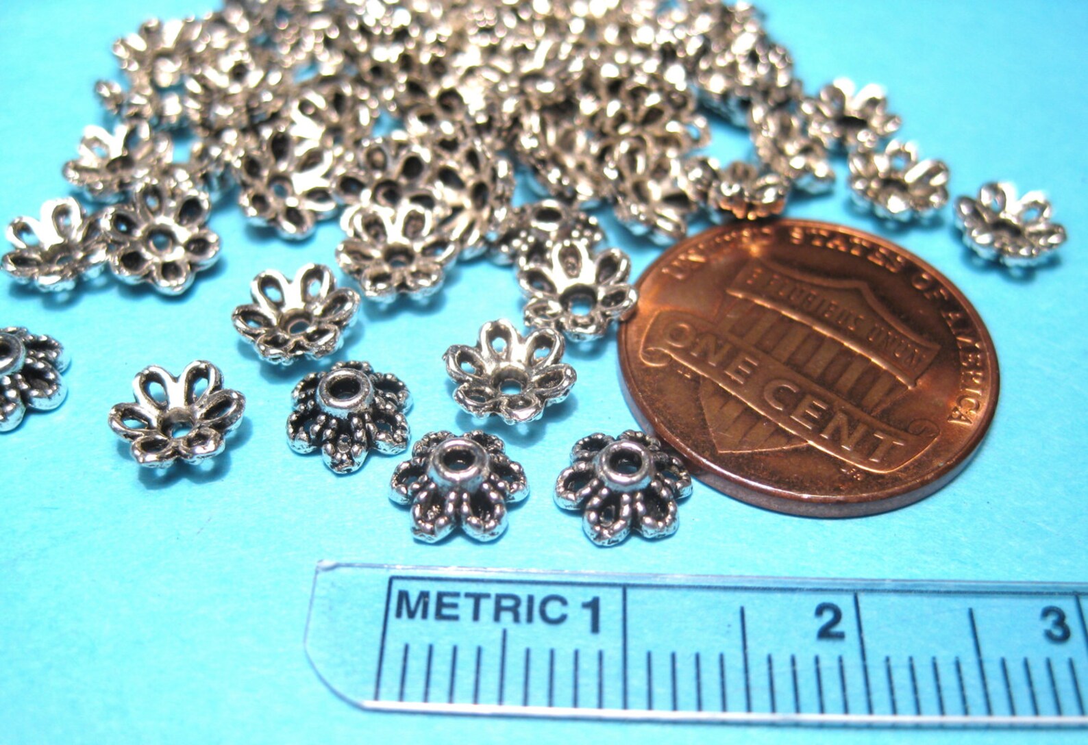 100pcs of Antique Silver Plated Flower Bead Caps 6x2mm Etsy