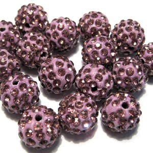 10pcs of Light Purple Polymer Clay Rhinestone Beads Pave Disco Ball Beads - Grade A 12mm
