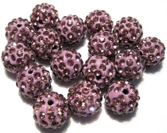 10pcs of Light Purple Polymer Clay Rhinestone Beads Pave Disco Ball Beads - Grade A 12mm