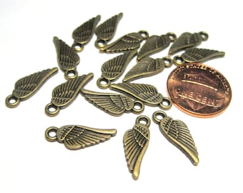 20 pièces de pendentifs à breloques en bronze antique à petites ailes double face (n° BZCM438)