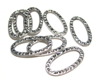10pcs of Antique Silver Plated Hammered Oval Link Connector Rings 22x12mm(No. LKR910)