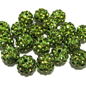 20pcs of Olive Green Polymer Clay Rhinestone Beads Pave Disco Ball Beads - Grade A 10mm