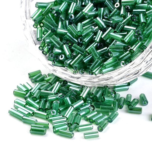 20 Grams Transparent Pearl Luster Green Bugle Seed Bead Tube Seed Beads Glass Seed Beads 4mm(No.SD2235)