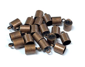 20 Red Copper Bead Caps Cord End Caps (6mm x 10mm)(No. 610)