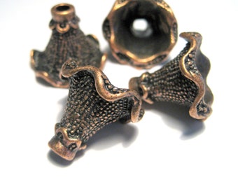 4pcs of Large Antique Copper Flower Beads Cone caps Tassel Caps(NO. CPCAP592)