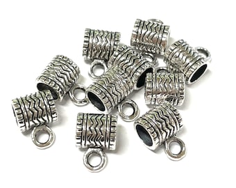 10pcs of Antique Silver Pattern Carved Bails 10mm x 8mm Metal Beads(No. ASB2214)