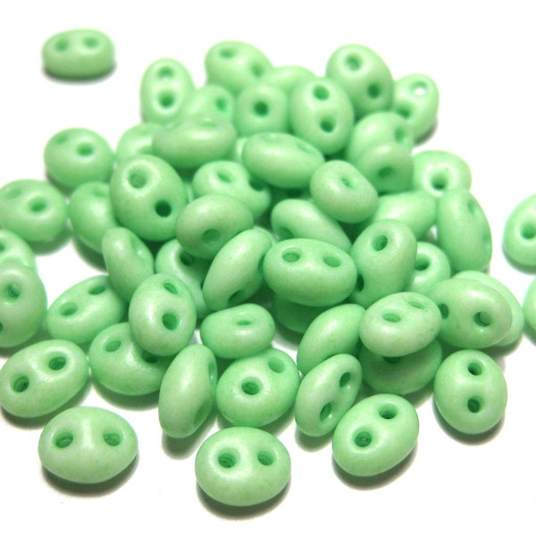 10 Grams of Opaque Matte Neon Green Preciosa Twin Seed bead Czech glass Bead 5x2.5mm oval with 2 holes