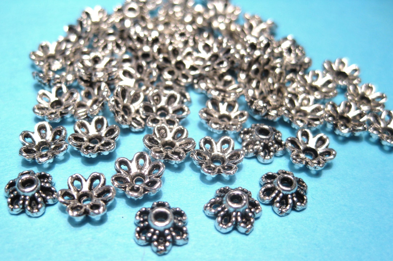100pcs of Antique Silver Plated Flower Bead Caps 6x2mm Etsy