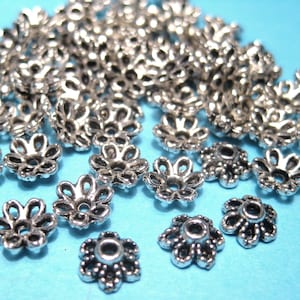 100pcs of Antique Silver Plated Plated Flower Bead Caps 6x2mm Filigree Bead Caps(No.BCP340)