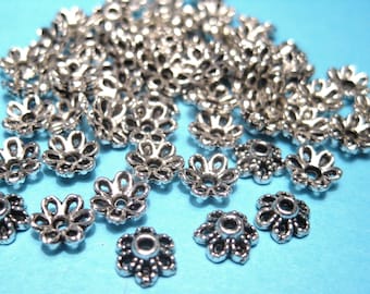 100pcs of Antique Silver Plated Flower Bead Caps 6x2mm Filigree Bead Caps(No.BCP340)