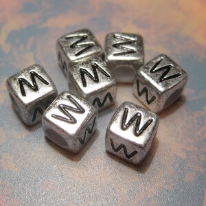 30pcs of Silver Tone Plated Alphabet Letter &quot;W&quot; Acrylic Cube Spacer Beads 6x6mm