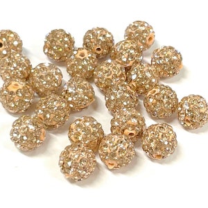 10pcs Light Peach Polymer Clay Rhinestone Beads Pave Disco Ball Beads - Grade AAA 8mm