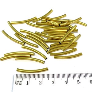 30pcs of Raw Brass Curved Tube Spacers Beads 25mm(No.BSP1533)
