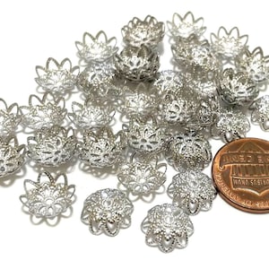 50pcs of Flower Filigree Bead Caps Silver Tone 10mm(No.BCP305)