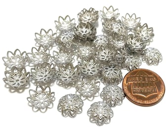 50pcs of Flower Filigree Bead Caps Silver Tone 10mm(No.BCP305)