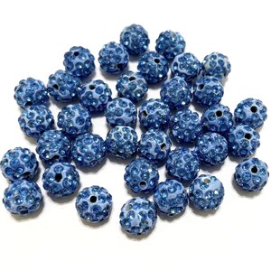 20pcs of Blue Polymer Clay Rhinestone Beads Pave Disco Ball Beads - Grade A 10mm