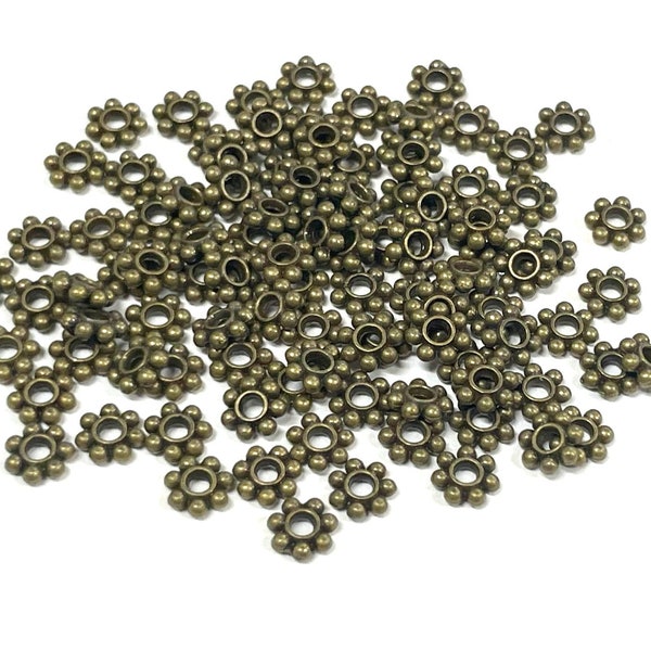 100 perles d'espacement en métal pour marguerites, bronze antique, 6 mm (réf. BSP558A)