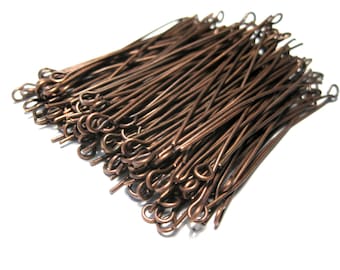 100 piezas de alfileres de ojo antiguos chapados en cobre de 2 pulgadas y calibre 21 (50 mm) (N.° 5811)