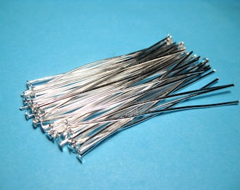 100pcs of Bright Silver Plated Head Pins 50mmx0.7mm 2''21 gauge (No.065)