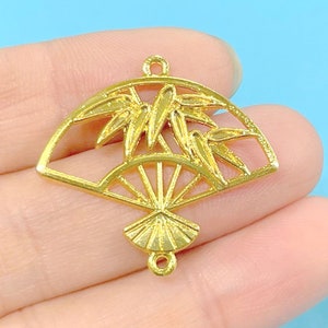 10pcs of Gold Tone Plated Fan Charms Pendants Links Connectors 29mm Double Sided(No.CM2249)