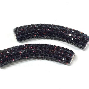 4pcs of Brass Curved Tube beads Dark Amethyst Rhinestone Tube Beads Pave Tube Beads