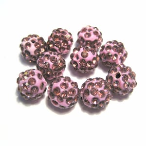 20pcs of Light Amethyst Polymer Clay Rhinestone Beads Pave Disco Ball Beads - Grade A 10mm