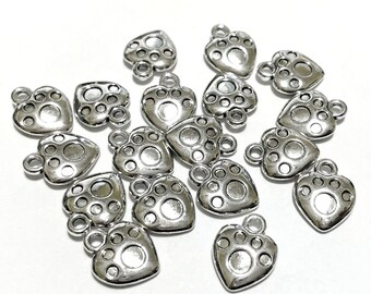 5pcs of Antique Silver Heart Charms Pendants Double Sided Paw Charms(No.CM099)