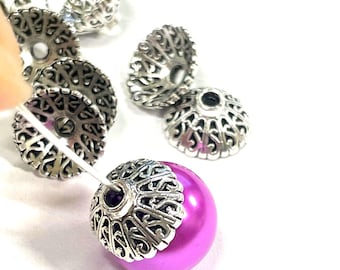 10pcs of Antique Silver Filigree Bead Caps (No. 372A)