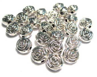 20pcs of Antique Silver Round Flower Spacer Beads 7mm(No.SSPC1265)