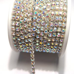 5 stóp kryształowych łańcuszków z kryształkami AB, posrebrzanych, mosiężnych miseczek (nr 02S)