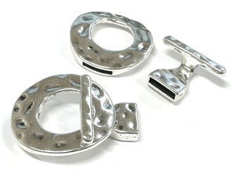 2 Sets of Large Bright Antique Silver Hammered Toggle Clasps(No. TGCLS796)