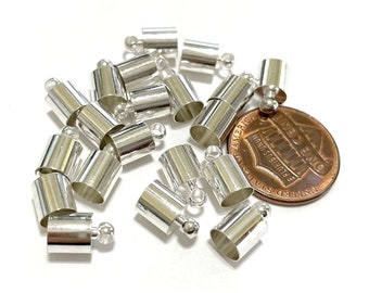 20 Bright Silver Bead Caps: Cord End Caps, Jewelry Findings