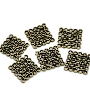 13pcs of Antique Bronze Plated Square Metal Link Connectors Connector Charms Filigree Links Square(No. BZCM440)