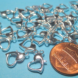 20pcs of Bright Silver Heart Lobster Claw Clasps 12mm(No. LBCLS740)