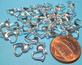 20pcs of Bright Silver Heart Lobster Claw Clasps 12mm(No. LBCLS740)