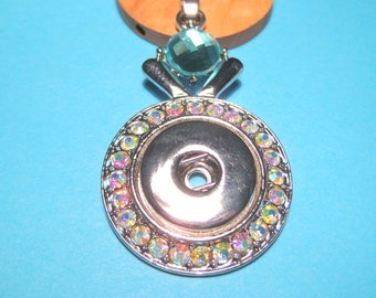 Silver Tone Rhinestone Snap Button Pendant Setting (57x31mm)