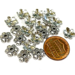 20pcs of Antique Silver Plated Flower Bead Caps 9mm(No. BCP342)