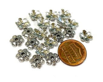 20pcs of Antique Silver Flower Bead Caps 9mm(No. BCP342)