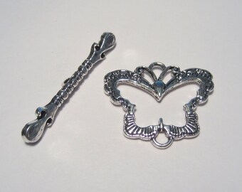 5 Sets of Large Antique Silver Plated Butterfly Toggle Clasps(No. TGCLS791)