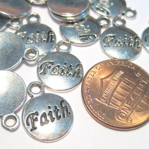 10pcs of Antique Silver Round Charms Pendants Message Pattern Faith 15x11mmNo.CM201 image 2