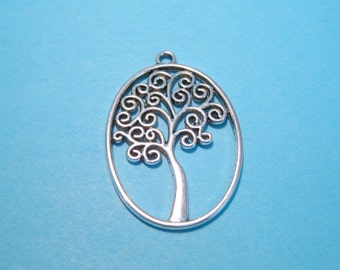 2pcs of Large Antique Silver Oval Tree Charms Pendants 40mm(No.CM024)