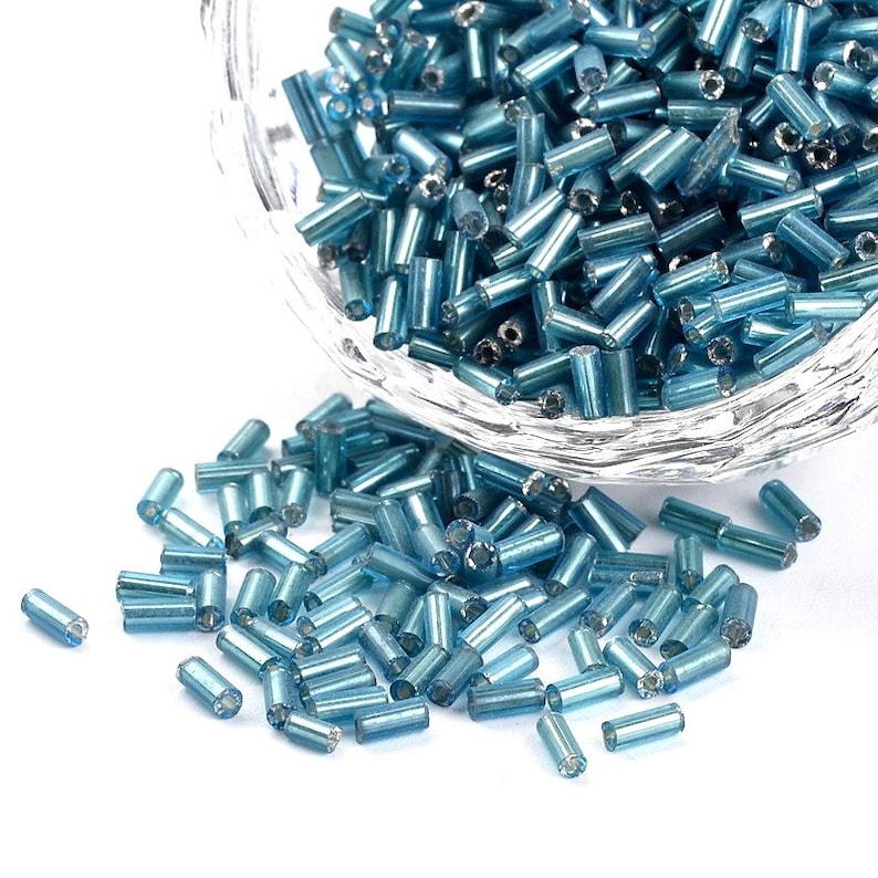 20 Grams Silver Lined Turquoise Blue Bugle Seed Bead Tube Seed Beads Glass Seed Beads 4mm
